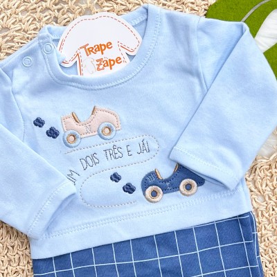 Kit 3 Peças - Bodys Manga Longa - Um, Dois, Três e Já! - Off White, Areia e Azul Bebê